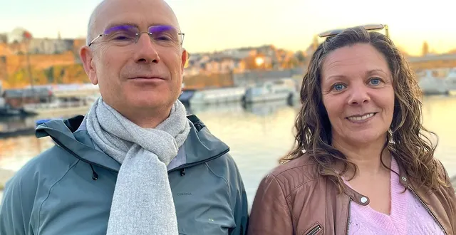 photo  céline l’huillier, tête de liste lutte ouvrière le camp des travailleurs et son premier colistier, yann béliard, enseignant.  &copy;  ouest-france 