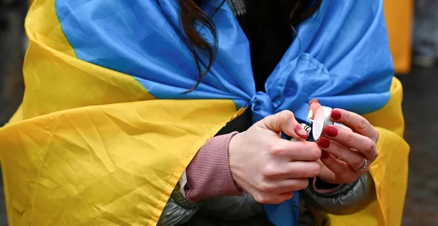 photo  rassemblement de réfugiés ukrainiens place royale à nantes, en 2023.  &copy;  franck dubray / archives ouest-france 