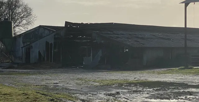photo  à gesté, commune déléguée de beaupréau-en-mauges (maine-et-loire), un bâtiment d’élevage après un incendie survenu début février.  &copy;  co – julien sureau 