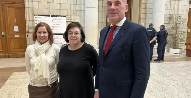 photo  palais de justice d’angers, mardi 10 mars 2026. cécile raynard, claire berthaud et benoît giraud présentent la cinquième édition du festival du film judiciaire d’angers.  &copy;  co - franck de brito 