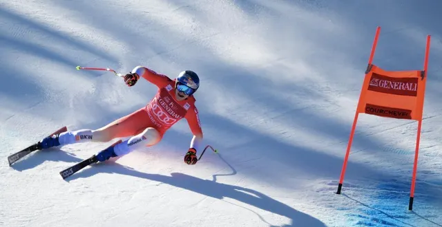 photo  marco odermatt a pris la troisième place de la descente de courchevel comptant pour la coupe du monde de ski alpin, le 13 mars 2026.  &copy;  olivier chassignole / afp 