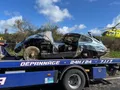 photo  un accident impressionnant s’est produit ce samedi 14 mars sur un axe fréquenté du maine-et-loire. il a impliqué deux véhicules de luxe à hauteur de la commune de la renaudière (maine-et-loire), près de cholet. l’hélicoptère du samu est intervenu. 