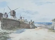 photo  « moulins à saumur », une des nombreuses œuvres du peintre choletais marcel vilain. 