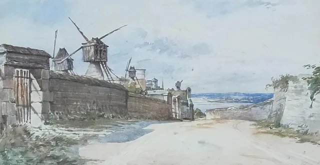 photo  « moulins à saumur », une des nombreuses œuvres du peintre choletais marcel vilain.  &copy;  mutualart 