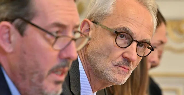 photo  antoine leroy, procureur de la république de nantes, aux côtés du préfet de loire-atlantique fabrice rigoulet-roze, lors de la présentation des chiffres de la délinquance, en janvier 2025.  &copy;  archives jérôme fouquet/ouest-france 