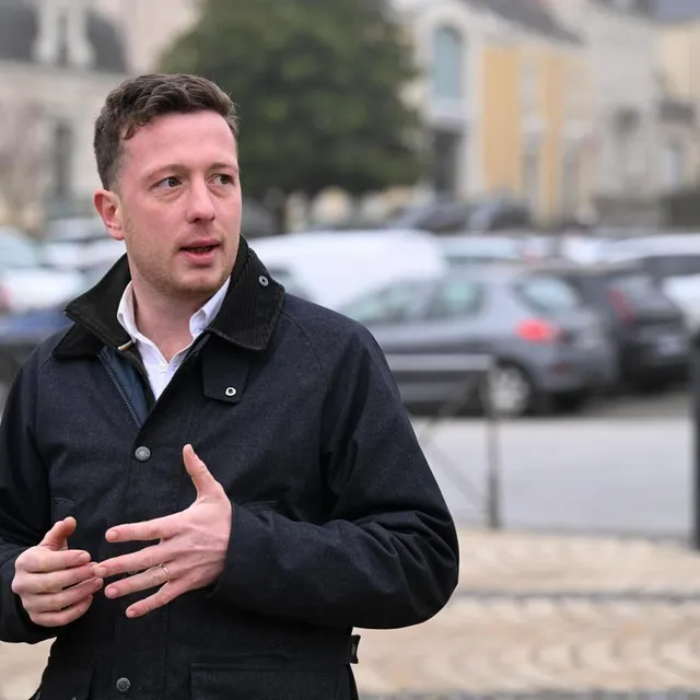 photo angers, le 14 février 2026. jean-eudes gannat, ici manifestant avec d’autres membres de l’ultra-droite contre l’antifascisme, a obtenu 21,72 % des voix.  ©  co - josselin clair