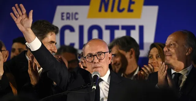 photo  éric ciotti, allié au rn, lors de son discours après le premier tour des élections, ce dimanche 15 mars 2026.  &copy;  frederic dides/afp 