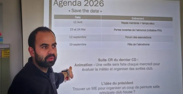 photo  matthieu montaclair, le président du club présente l’agenda 2026 et notamment les soixante ans de la base aérienne d’argentan.  &copy;  ouest-france. 
