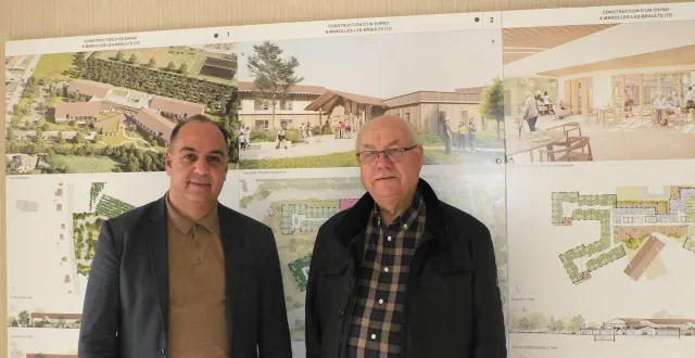 photo  houcine arous dit chtara, à gauche, directeur adjoint de l’établissement public intercommunal social et médico-social (epism) arc-en-ciel du perche saosnois, et francis belluau, maire, devant les plans du nouvel ehpad.  &copy;  ouest-france 
