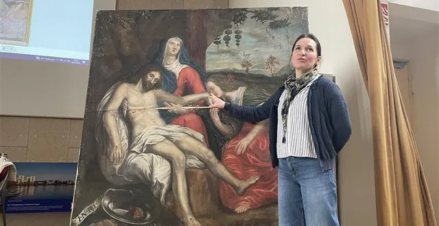 photo  aurélie terral dréano était en charge de la restauration de ce tableau du xviie après le choix des élèves du lycée sud au mans.  &copy;  le maine libre 