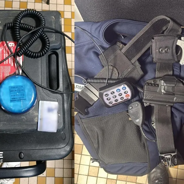 photo dans le véhicule abandonné du faux gendarme, les enquêteurs ont découvert une tenue complète de… gendarme de normandie, une carte professionnelle volée à un vrai gendarme, une réplique d’arme de poing…  ©  police nationale de seine-maritime