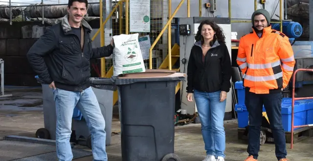 photo  adrien lanté, cofondateur des alchimistes, blandine copie, responsable prévention des déchets des 3rd’anjou et hugo veidie, animateur des 3rd’anjou.  &copy;  document remis 