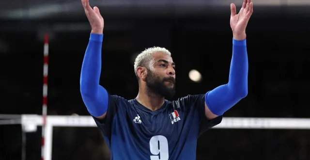 photo  earvin ngapeth lors de la victoire de l’équipe de france face à l’italie aux jeux olympiques 2024.  &copy;  matthew stockman / afp 