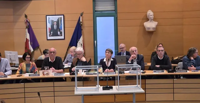 photo  chemillé-en-anjou, vendredi 20 mars. hervé martin (5e à partir de la gauche) a été réélu maire de chemillé-en-anjou, vendredi. le début de la séance a été présidé par le doyen hervé cherbuy (3e à gauche)  &copy;  co 