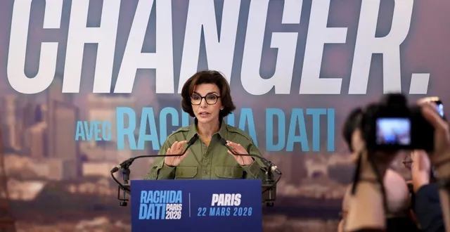 photo  rachida dati, candidate du parti les républicains à la mairie de paris, s’adresse aux journalistes et à ses sympathisants après l’annonce de sa défaite au second tour des élections municipales, le 22 mars 2026.  &copy;  ian langsdon / afp 