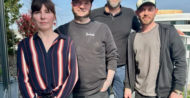 photo  angers, le 23 mars 2026. les artistes porteurs du projet : charlotte bédanne, fast freak, jean-philippe martin et marc-antoine testier.  &copy;  co 