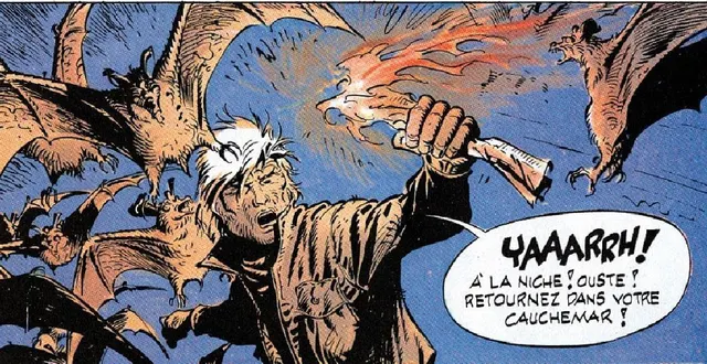 photo  l’un des héros d’hermann, bernard prince, en lutte avec des chauves-souris…  &copy;  hermann 