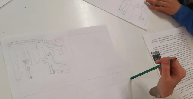 photo  raphaëlle (13 ans) a terminé la première case de sa planche où elle a dessiné un dragon.  &copy;  ouest-france 