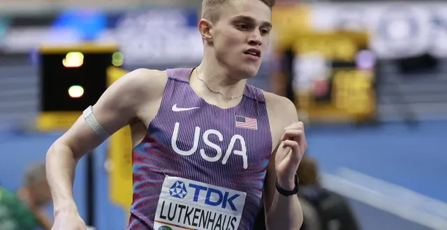 photo  l’américain cooper lutkenhaus lors de la finale du 800 mètres des championnats du monde d’athlétisme en salle à torun, en pologne, le 22 mars 2026.  &copy;  wojtek radwanski / afp 