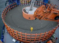 photo  ces 98 km de câbles électriques entreposés sur le calypso, navire câblier affrété par nexans, seront posés au fond de la mer près des côtes du finistère pour l’avancée du projet celtic interconnector, la liaison électrique entre la france et l’irlande. 