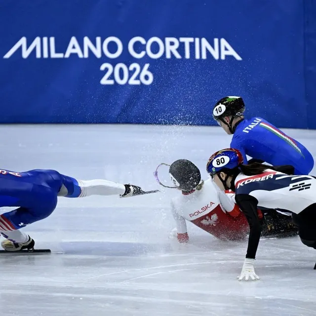 Kamila Sellier a chuté en quart de finale du 1 500 m de patinage de vitesse, le 20 février 2026. WANG ZHAO / AFP photo kamila sellier a chuté en quart de finale du 1 500 m de patinage de vitesse, le 20 février 2026. © wang zhao / afp