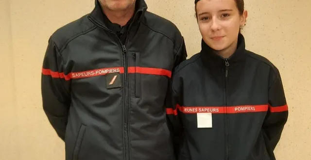 photo  le sergent nicolas brault et lola, sa fille, en formation jeunes sapeurs pompiers.  &copy;   ouest-france 