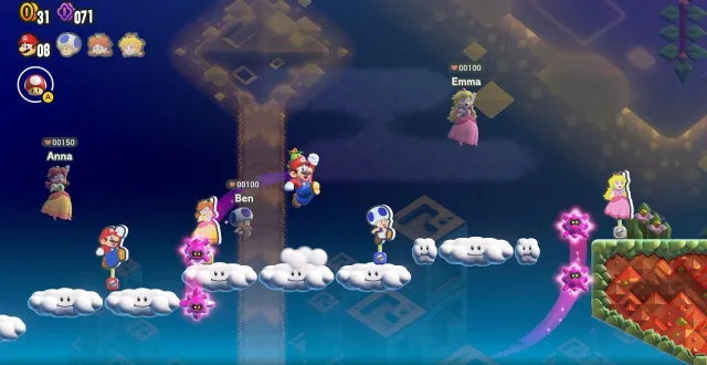 photo  super mario bros. wonder offre un mode multijoueur local, mais permet également de croiser d’autres joueurs en ligne.  &copy;  nintendo 