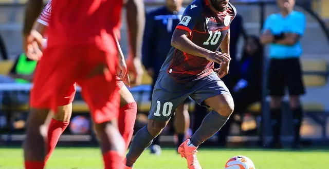 photo  george gope-fenepej avait inscrit un doublé en demi-finale des éliminatoires de la zone océanie pour la coupe du monde 2026, contre tahiti, le 21 mars 2025 au sky stadium de wellington.  &copy;  afp - grant down 