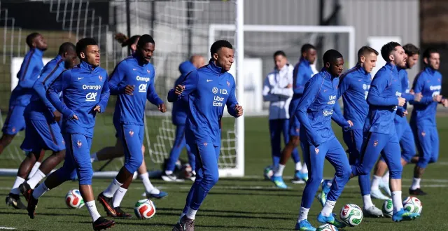 photo  les bleus à l’entraînement, mercredi 25 mars 2026 à foxborough (massachusetts), à la veille de défier le brésil.  &copy;  franck fife / afp 