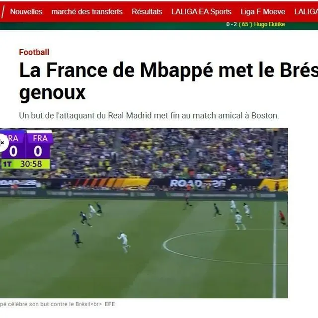 photo « la france de mbappé met le brésil à genou », signe marca en espagne.  ©  photo : capture d’écran