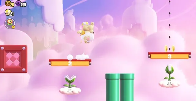 photo  entre neige et nuage, le mont nébuleux de super mario bros. wonder nous offre des paysages enchanteurs.  &copy;  nintendo 