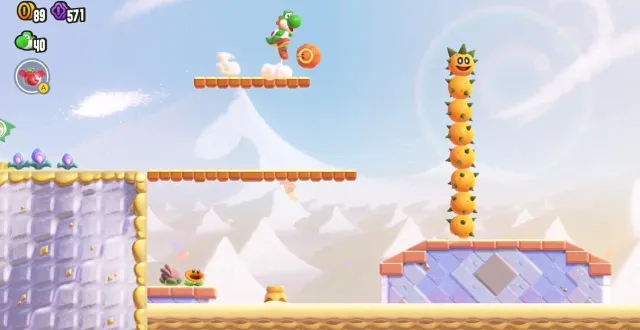 photo  le désert cuisant de super mario bros. wonder mêle nouveaux ennemis, comme les tatoumis, et anciens adversaires, comme les célèbres pokeys.  &copy;  nintendo 