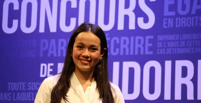 photo  kiku grossas, 16 ans, a porté un thème difficile au concours de plaidoiries des lycéens à caen (calvados), ce vendredi 27 mars 2026 : le cas d’une thaïlandaise de 12 ans livrée par sa mère à un proxénète, au japon, pays où réside cette élève de première.  &copy;  ouest-france 