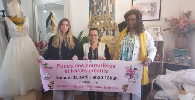 photo  emma chereau, laëtitia egon et elizabeth touzeau organisent la troisième édition des puces de couturières  &copy;  le maine libre 