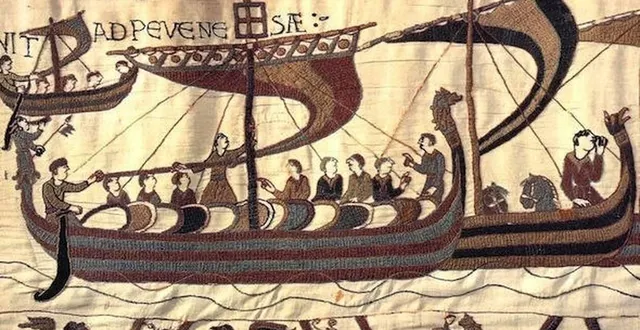photo  le navire de guillaume-le-conquérant, faisant route vers l’angleterre, figure sur la tapisserie de bayeux.  &copy;  archives ouest-france 