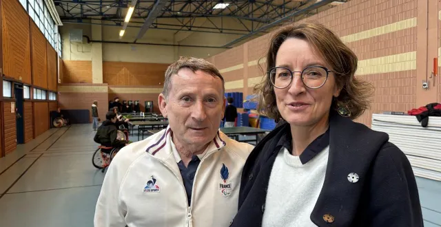 photo  michel roux, ostéopathe de l’équipe de france handisport de tennis de table, et patricia vinclair, référente handicap au lycée alain.  &copy;  ouest-france 