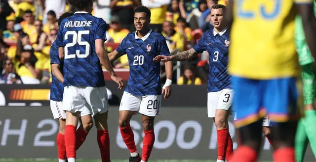 photo  désiré doué après son but face à la colombie avec l’équipe de france lors de la rencontre amicale disputée à landover (maryland, états-unis).  &copy;  franck fife / afp 