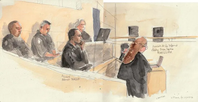 photo  les derniers mots de l’accusé ont été à destination de la victime, absente du procès.  &copy;  dessin : charlotte foisseau-bouttier 