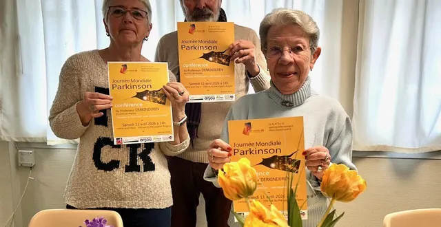 photo  angers, centre jean-macé, le 1er avril 2026. la présidente véronique bourse (à gauche), l’ancienne présidente annick bourigault et bernard, l’un des membres de l’association parkinson 49.  &copy;  co 